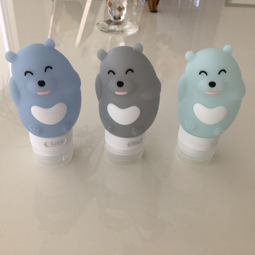 My Tagalongs Silicone Refillable Travel Bottles Set of 3 Colorful Teddy Bear NWT